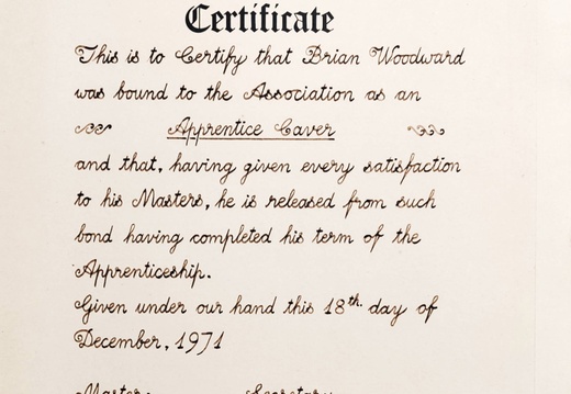 Brian Woodward Certificate 1971